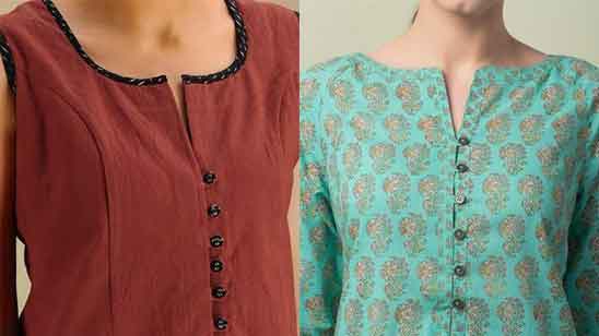Cotton Churidar Neck Designs with Piping
