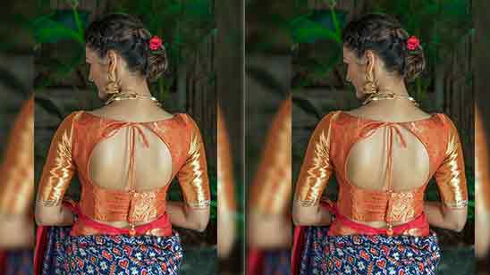 Best Stunning Back Side Neck Blouse Design For Sarees - West India Fashion