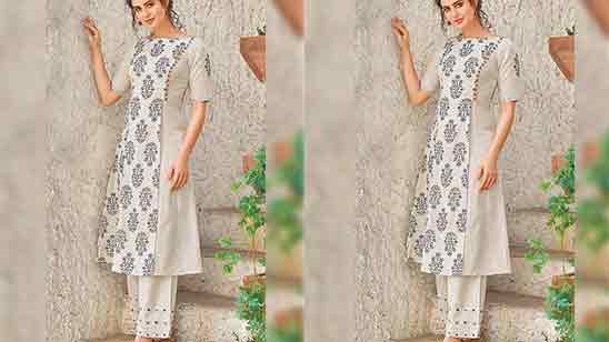 Sky Blue Cotton Half Sleeves Kurti Online