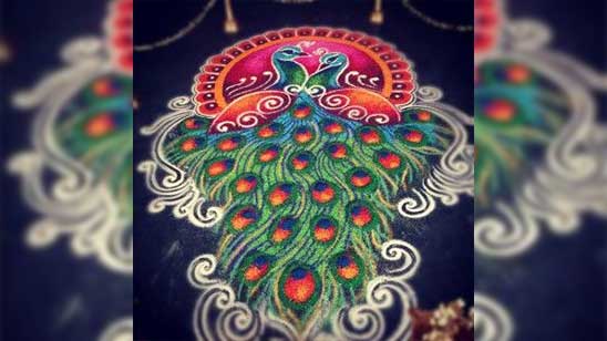 Peacock Rangoli for Diwali