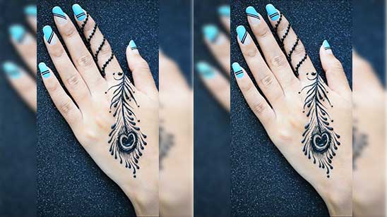 Peacock Feather Henna Tattoo On Side