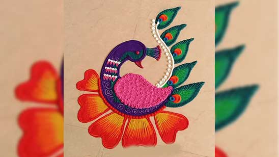 Peacock Rangoli for Diwali