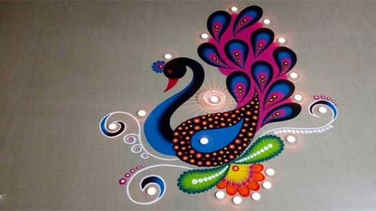 Beautiful Peacock Rangoli Designs for Competition