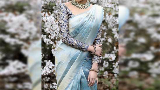 Contrast Blouse for Blue Saree