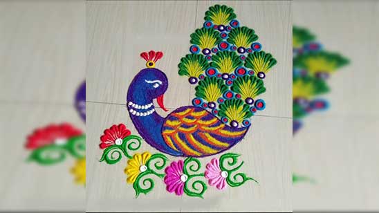 Easy Peacock Rangoli Design for Diwali