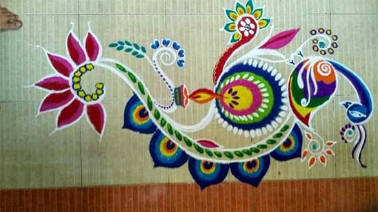 Flower Peacock Rangoli Designs for Competition