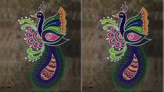 Flower Peacock Rangoli Designs for Diwali