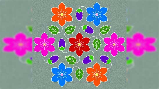 Free Hand Flower Rangoli Designs with Colours