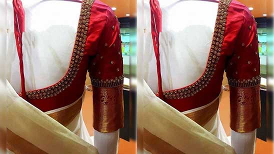 Golden Saree With Red Blouse