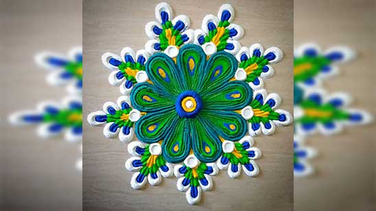Peacock Flower Rangoli Design