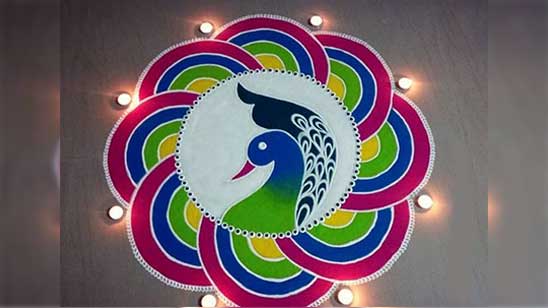 Peacock Rangoli Design for Diwali 2022