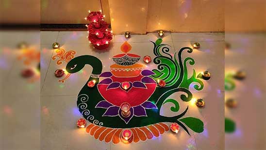 Peacock Rangoli Design for Diwali