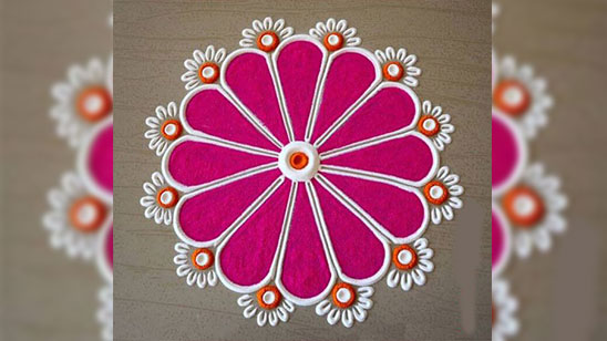 Peacock Rangoli Design with Flowers