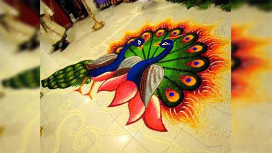 Peacock Rangoli Designs with Colours