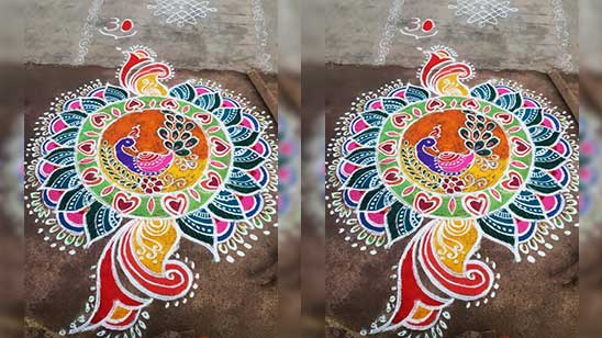 Peacock Rangoli Designs with Dots