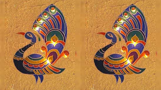 Peacock Rangoli Drawing on Paper