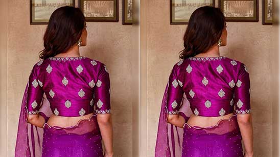 Piping Simple Blouse Neck Designs for Silk Sarees