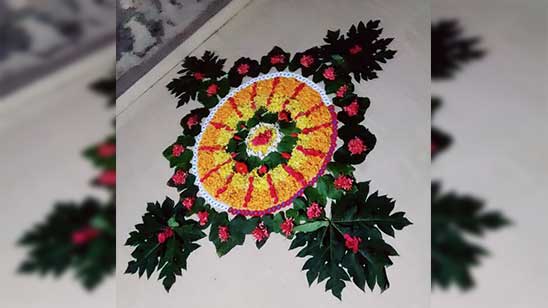 Simple Flower Rangoli with Dots
