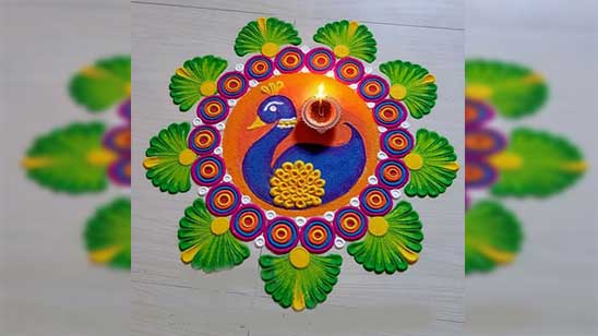 Simple Peacock Rangoli Design for Diwali