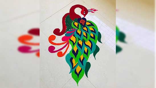Simple Peacock Rangoli Designs with Dots