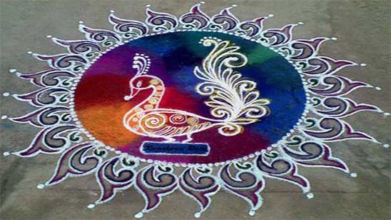 Unique Peacock Rangoli Designs for Diwali