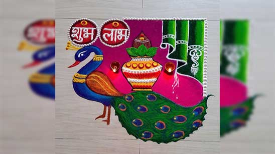 Very Easy Peacock Rangoli for Lakshmi Pada