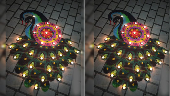Attractive Peacock Diwali Rangoli Designs