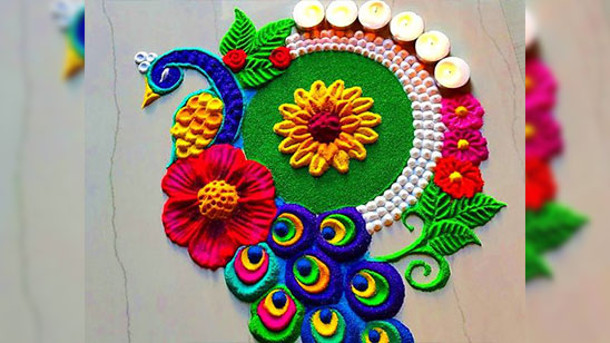 Beautiful Peacock Rangoli Designs for Diwali