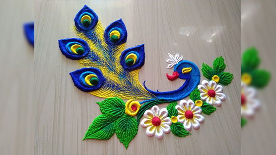 Best Rangoli Designs of Peacock for Diwali