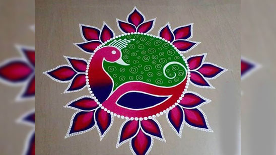 Diwali Rangoli of Peacock