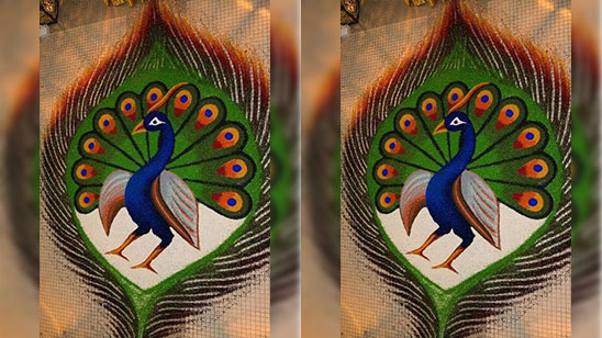 Easy Peacock Rangoli for Diwali