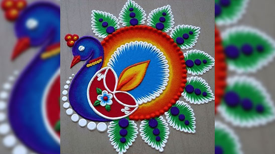 Flower Peacock Rangoli Designs for Diwali