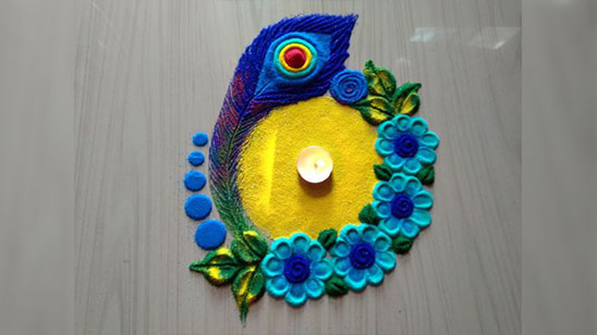 Free Hand Peacock Diwali Rangoli Designs