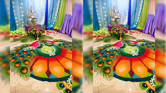 Latest Peacock Rangoli Designs for Diwali
