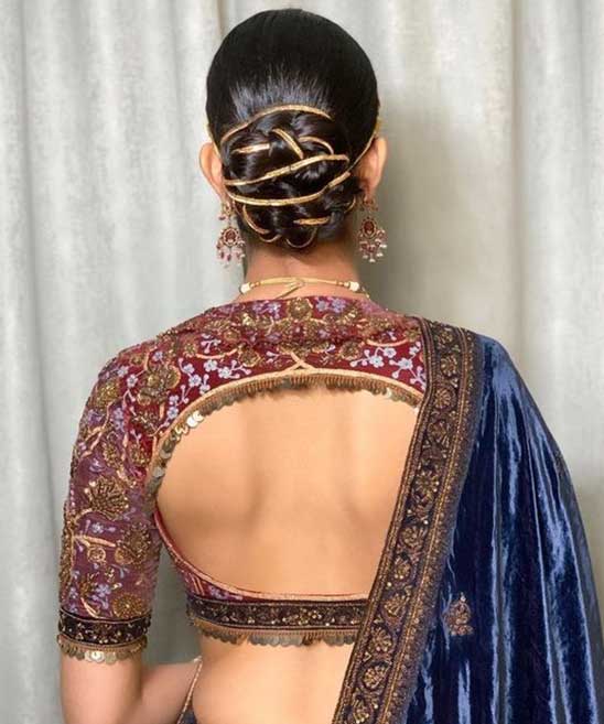 Modern Indian Bun Hairstyles for Saree