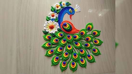 New Latest Diwali Rangoli Peacock