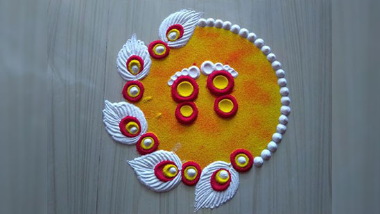 Peacock Rangoli Design for Diwali Easy