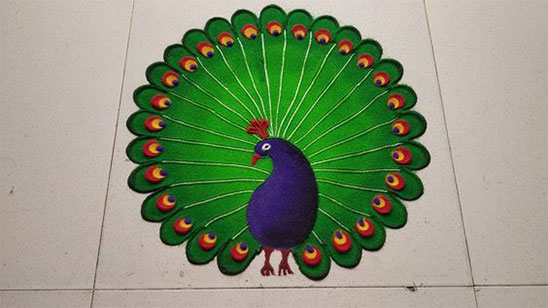 Peacock Rangoli Designs for Diwali Free Hand Easy