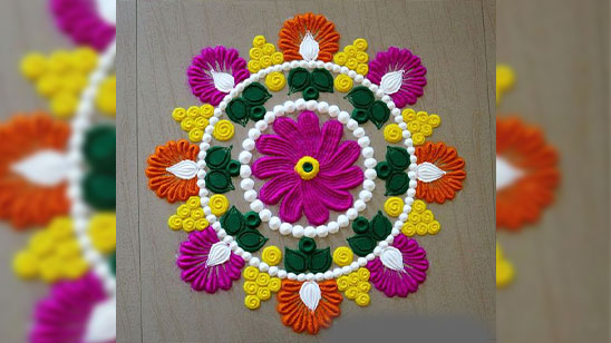 Peacock Rangoli Designs for Diwali with Dots