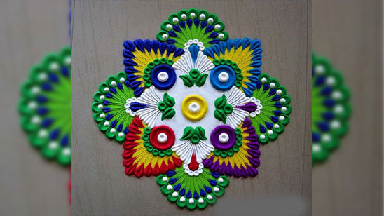 Rangoli Peacock Designs for Diwali with Colour with Violin