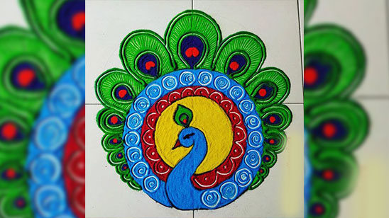 Simple Peacock Rangoli Designs for Diwali
