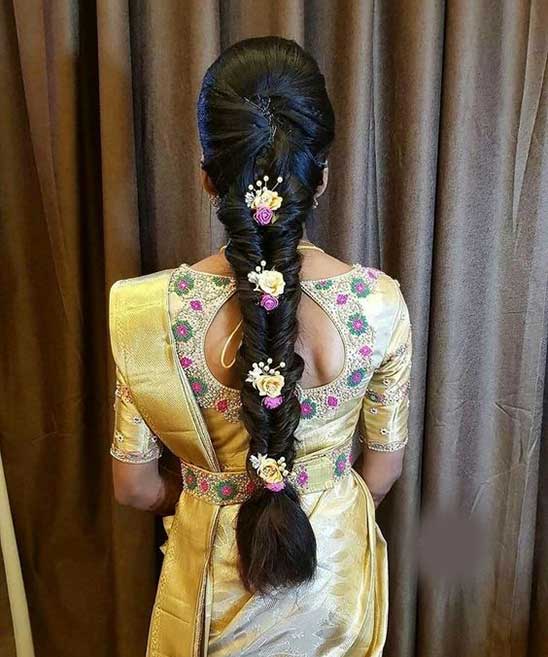 LATEST INDIAN WEDDING SILK SAREE,JEWELLERY,WEDDING HAIR STYLE: SOUTH INDIAN  WOMEN'S RECEPTION HAIR STYLE LIKE FOR LONG HAIR