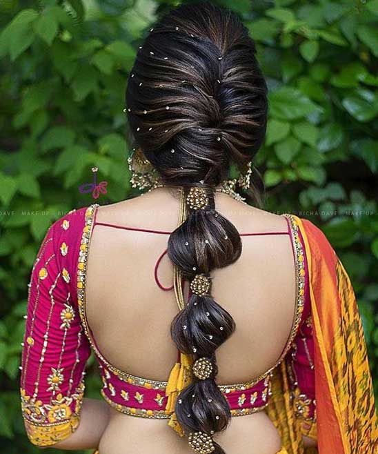 Reception Hairstyles in Saree for Height Girls