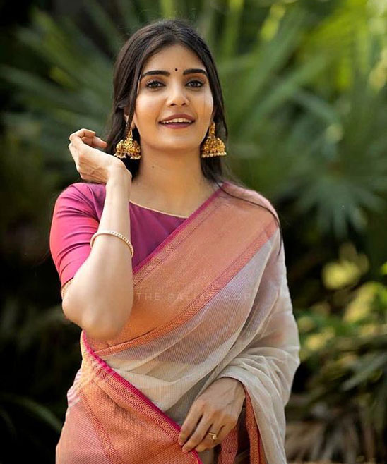 Saree with Short Hair Style