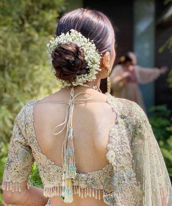Simple Hairstyle on Saree for Wedding