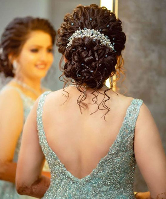 2023 Hindu Bridal Hairstyles for Reception in Curly Haies