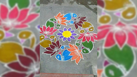 Easy Pongal Kolam with Dots