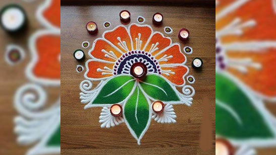 Traditional Simple Rangoli Designs with Flowers