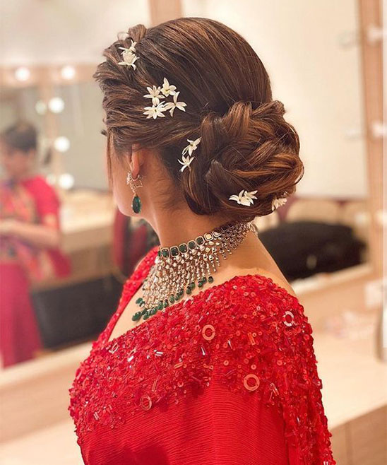 Braid with Sock Bun Hairstyle for Saree
