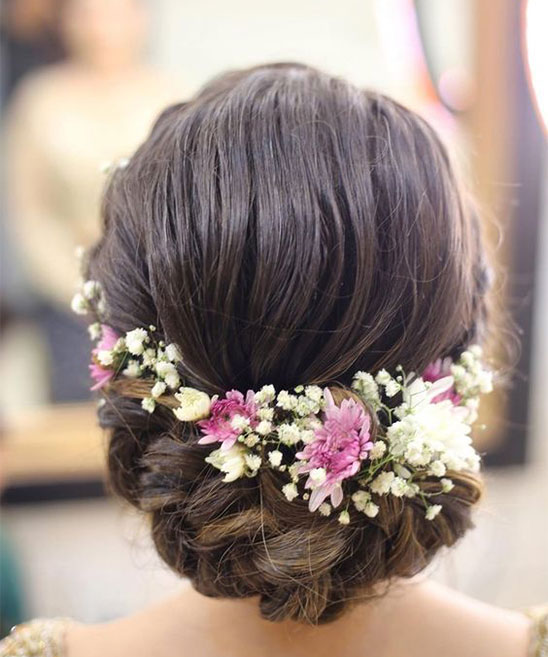 Bridal Hairstyle with Buns for Silk Saree